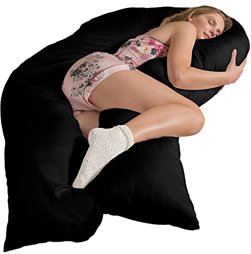 Traumreiter Seitenschläferkissen Jumbo XXL mit Bezug Baumwolle Schwarz - Schwangerschaftskissen zum schlafen - XXL Stillkissen Komfortkissen Erwachsene U Form Seitenschläfer Kissen Body Pillow