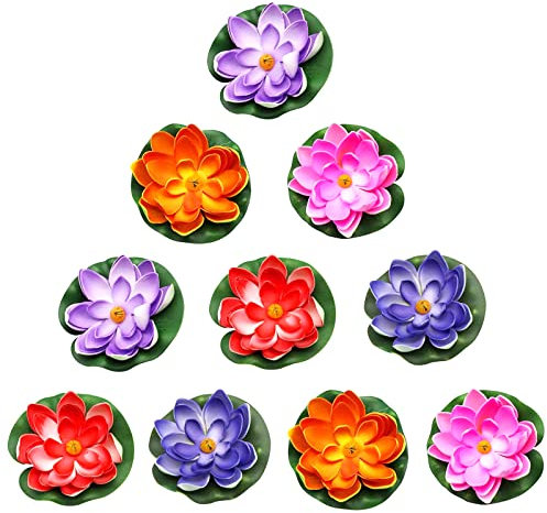 aupawdy10 Stück Künstliche Seerose Schwimmend Lotusblüte Lotusblüte Pflanzen Dekoration NatürlicheKunstpflanzen Blumen für Gartenteich Aquarium Aquarium Dekoration