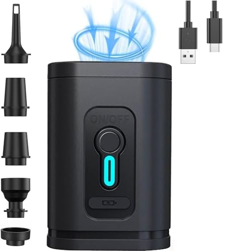 Zooma Elektrische Luftpumpe mit Akku, Tragbare Elektrische Pumpe Erweiterte Mini Multifunktionsluftpumpe mit 5 Luftdüse für aufblasbare Matratze, Sofa, Luftmatratze Pool, Boot, Schwimmring