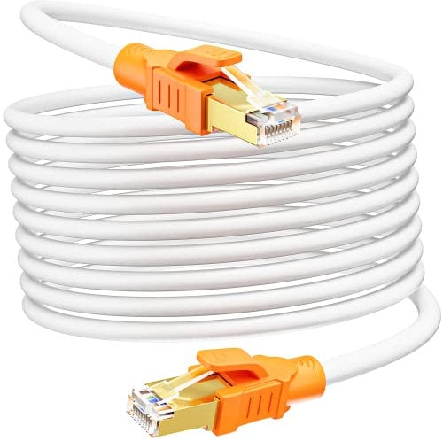 Cavo Ethernet Cat 8 15 Metri, Cavo LAN 40Gbps 2000Mhz Schermato Cavo di Rete Alta Velocità Gigabit Cavo RJ45 26AWG S/FTP POE Cavo Internet Lungo bianco Cavo Patch per Router Modem