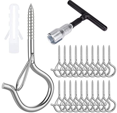 MOGADEE® Schraubhaken Silber, Haken zum Schrauben, 20 Stück Deckenhaken + 1 Stück Hakenschraubendreher, Schraubhaken mit Sicherung, Hakenschrauben zum Aufhängen Pflanzenkörben