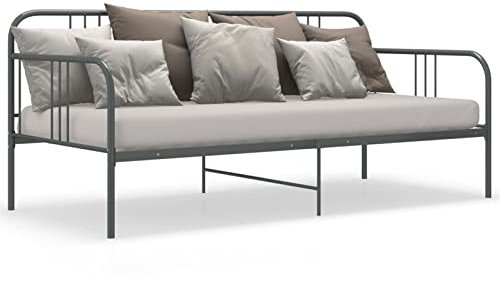 Tidyard Schlafsofa Bettgestell Sofabett Loungesofa Polstersofa Stoffsofa Bettcouch Sofa Metallbett Lattenrost Gästebett Schlafzimmerbett Jugendbett Grau Metall 90x200 cm