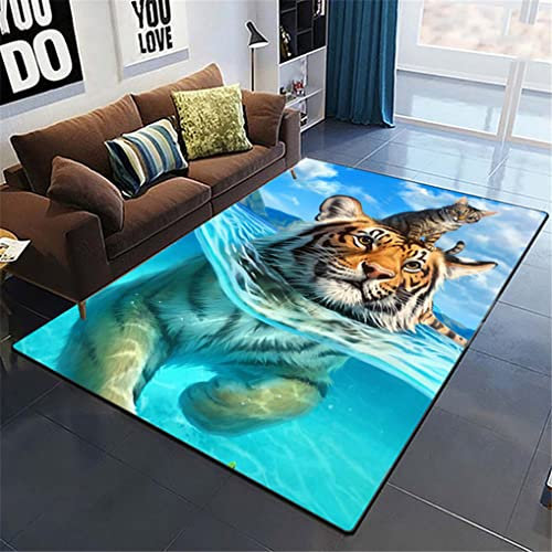 HNHDDZ Schlafzimmer 3D Tiere Grün Teppich Jugendliche Jungen Mädchen, Kinder Tiger Katze Muster Muster Teppich Matte Schlafzimmer und Wohnzimmer Dekoration (Stil2, 120x160 cm)
