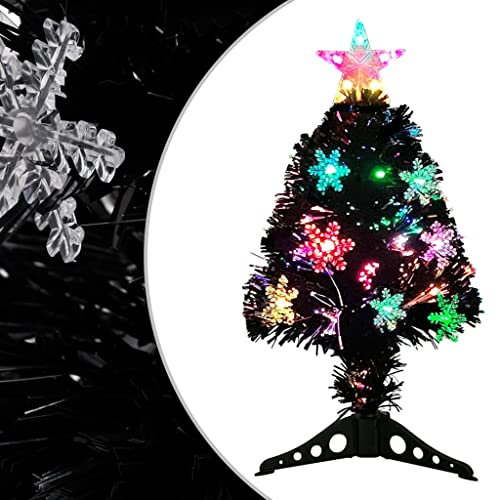 vidaXL Weihnachtsbaum mit LED-Schneeflocken Christbaum Tannenbaum Dekobaum Kunstbaum Weihnachten Dekoration Schwarz 64cm Fiberoptik