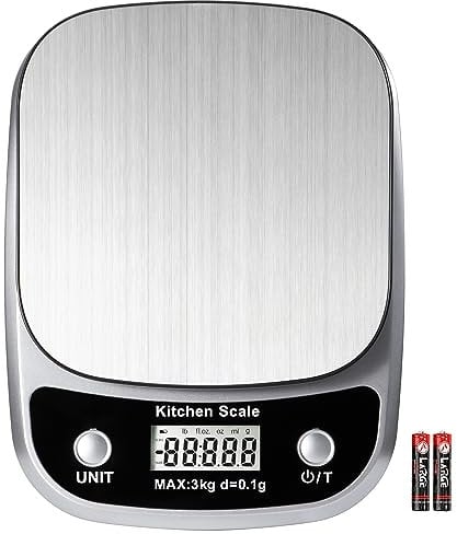 GRAM PRES Balance de cuisine numérique Poids Grammes et Oz,Professionnelle Balance de cuisine numérique 3kg/0.1g pour la perte de poids, les régimes, la pâtisserie et la cuisine