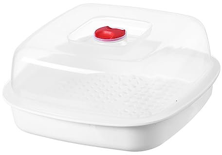 LABRIMP Vaporera De Microondas Multifuncional Recipiente De Vapor Práctico Para Cocinar Pescado y Arroz Estante De Cocina De Diseño Moderno Ventilación Para Cocción Saludable