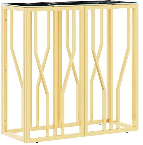 vidaXL Konsolentisch, Tisch für Wohnzimmer Flur Eingangsbereich, Beistelltisch mit Tischplatte aus Hartglas, Flurtisch Eingangstisch, Golden Edelstahl Glas