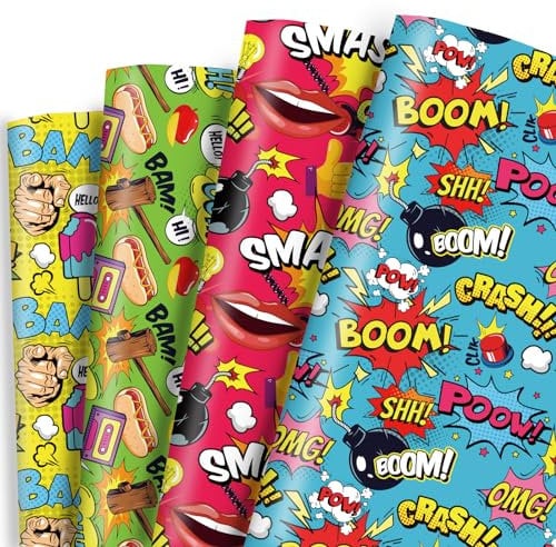Dtiafu Anime-Geschenkpapier, 8 Bögen, Superhelden-Stil, Geschenkpapier, Großpackung, gefaltet, flach, Comic-Kunstpapier für Jungen und Mädchen, Geburtstag, Urlaub, 50,8 x 71,1 cm