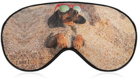 Niedlicher Dackel Hund genießen Urlaub Schlaf Augenmaske für Männer Frauen Teenager Kinder, Nachtschlaf, Augenschatten, Abdeckung Komfort für Reisen, Yoga, Nickerchen