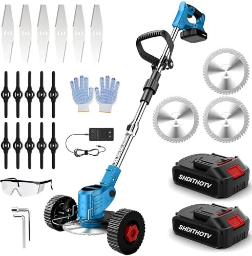 Cordless String Trimmer & Edger,3-in-1 24V Grass Trimmer Lawn Edger with2 PCS 2.0Ah Batteries and 3 Cutting Types Blades Included,Electric Weed Wacker for Lawn Care and Garden Yard Work