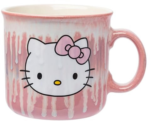 Silver Buffalo Sanrio Hello Kitty Pink Bow Reactive Glaze Ceramic Camper Mug, 20 Ounces
