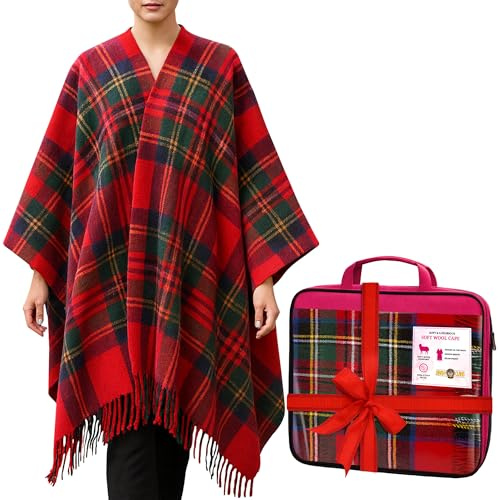 Soft Wool Cape Made in Scotland - Women’s Tartan Shawl Wrap, Thick and Warm Winter Poncho, Scottish Tartans