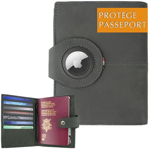 Garzini Porte-Passeport Adulte en Cuir, Pochette et Protège Passeport Français, Étui Passeport, Portefeuille Passeport, Protection RFID, 10 Cartes, Document Voyage, Carbon Black