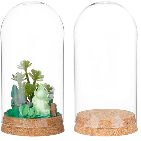 BENECREAT 2 Juego Cúpula Expositora de Vidrio de 80x160 mm con Base, Cúpula Decorativa con Tapas de Corcho., Campana Cloche para Plantas de Flores, Especímenes, Diámetro: 74.5 mm