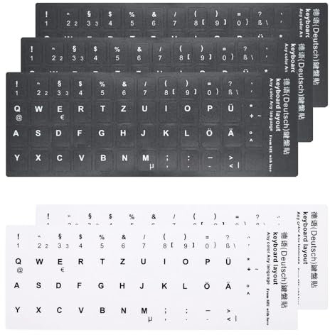 Tastaturaufkleber, 5 Stück Universal Keyboard Stickers Deutsch für Standard, Laptop, Apple Tastatur - 3 Schwarz, 2 Weiß