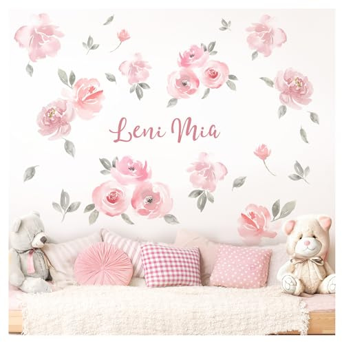 Little Deco Wandtattoo Blumen und Blätter mit Wunschname DL5012 XL