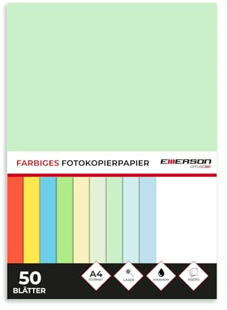 Emerson farbiges Druckerpapier Kopierepapier grün A4 50 Blatt | 80 g/m2 210 x 297 mm | Drucker: Laser, Inkjet, Fotokopierer, Fax | Vielseitiges Papier zum Fotokopieren, Basteln