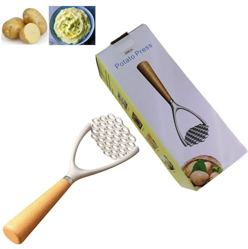 JINCH Potato Masher, Aluminum Potatoes Masher Kitchen Tool, Metal Mashed Potato Masher with Wood Handle, Ideal for Potato, Bean, Fruits, Guacamole, Avocado and Vegetables, JC041