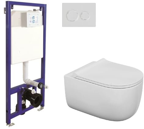 WC Komplettset Hänge Wand Taharet Bidet Funktion Dusch-WC Komplett Set Toilette Spülrandlos Vorwandelement Unterputz Spülkasten Spülrandlos Softclose Deckel