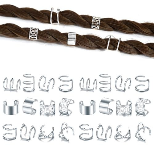 Niuhong 24 Pcs Dreadlocks Schmuck Braids Haarspangen Flechten Haar Manschetten Haarringe Zöpfe Wikinger Braids Loc Haarschmuck Haarringe Haarspange Zöpfe Accessories Frauen Und Mädchen (Silber)