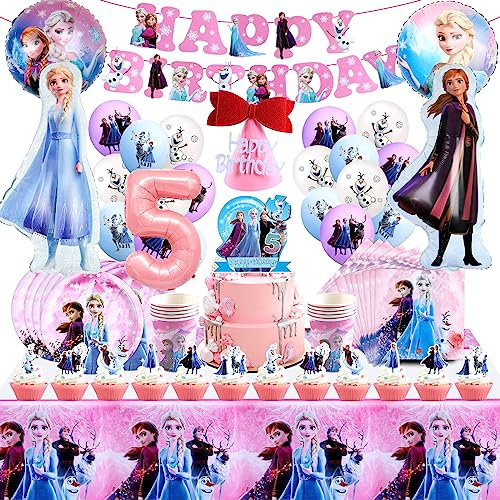 94 Pièces Kit Anniversaire Reine Des Neiges 5 Ans, Ballon Anniversaire Reine Des Neiges 5 Ans, Vaisselle Anniversaire Reine Des Neiges 5 Ans, Nappe Reine Des Neiges 5 Ans, Serviettes Reine Des Neiges