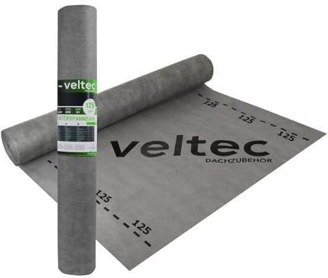 Dachunterspannbahn, Dachfolie, Unterdeckbahn, Dampfsperre, Unterspannbahn 1,5m x 10m,25m,50m Unterdeckbahn VELTEC 125 g/m² Rolle 75m² Dach (15m² = 10m x 1,5m)