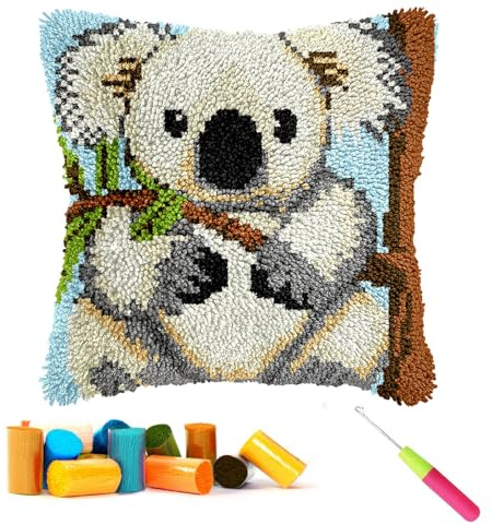 CCWORAN Koala Animal Latch Hook Kits for Adults Cushion Beginners Crochet | craft kits Cover Making Pre Printed Canvas Wool Yarn Hobbies Diy Sofa Home Decor Women Gift