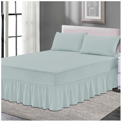 Plain Elastic Bed Valance Sheet, Ruffles Bed Skirt Sheets, Ultra Soft Bedskirts Valance Bedsheets, Duck Egg