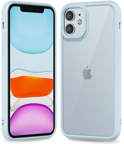 oakxco Thin Slim Clear case for iPhone 11, Transparent Hybrid Hard Shell Plastic & Soft Silicone Rubber Bumper, Non-Yellow Acrylic Protective Lightweight Cover for Women, Light Blue