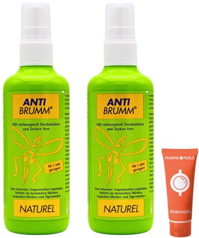 Anti Brumm Naturel Pumpspray 2x 150 ml I Schutz gegen Mücken und Zecken I auf natürlicher Basis I Mückenspray I Für zu Hause, Reisen I pflanzlich I Für Kinder ab 1 Jahr I Spar-Set plus Pharma Perle