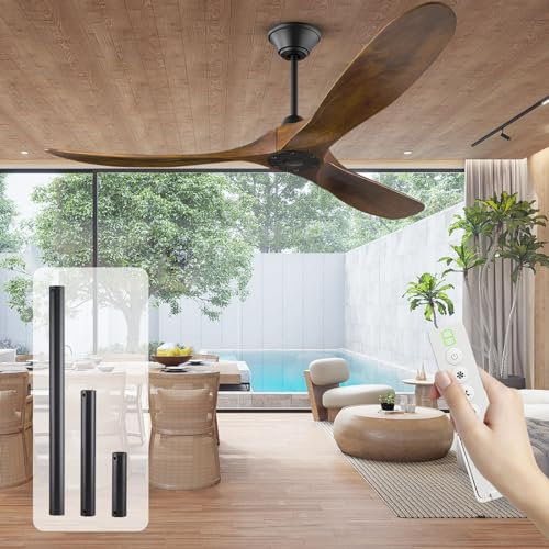 MSHENUED 178 cm ventilador de techo grande de, ventilador de techo con hélice de madera, 3 aspas con clasificación húmeda, flujo de aire grande, ventilador interior y exterior para casa, porche