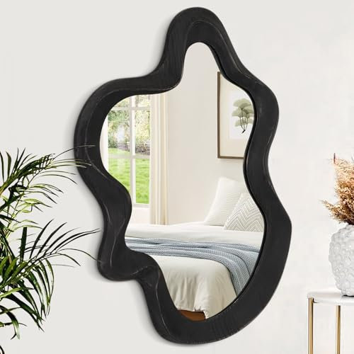 Unregelmäßiger Spiegel Moderner Wolkenwand Spiegel Asymmetrischer hölzerner gerahmter Wandspiegel an der Wand montiert Einzigartige Form Künstlerische Spiegel für Schlafzimmer Wohnzimmer Badezimmer