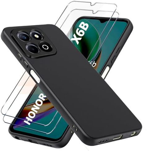 LYJERRY Cover + 2Pcs Vetro Compatibilità con Honor X6B Cover Nero Custodia piu Vetro temperato protezione Pellicola protettiva Vetrino