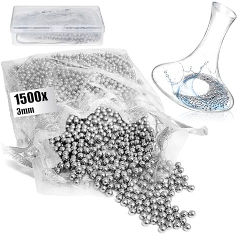 com-four® 1500x perles de nettoyage en acier inoxydable avec boîte - boules de nettoyage pour bouteilles, carafes à vin, pichets isothermes et tasses thermos (1 pièce (1500 3 mm))