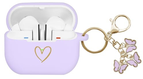 AIIEKZ Compatible with Samsung Galaxy Buds 3 Pro and Galaxy Buds 3 (2024), Soft Silicone Case with Gold Heart Pattern with Cute Butterfly Keychain for Girls Women (Purple)