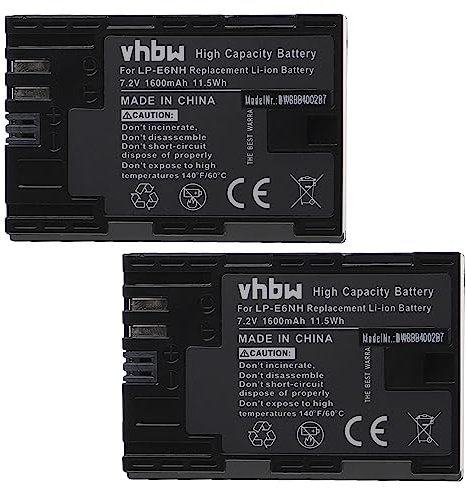vhbw 2X Batterie Compatible avec Blackmagic Micro Cinema Camera, Video Assist 4K Appareil Photo (1600mAh, 7,2V, Li-ION)