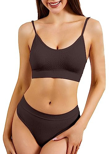 Sous-vêtements pour femme - Grande poitrine - Mince - Sans armatures - Coupe confortable - Dos nu - Bretelles réglables - Grande taille - Ensemble de sous-vêtements de course à pied, café, M