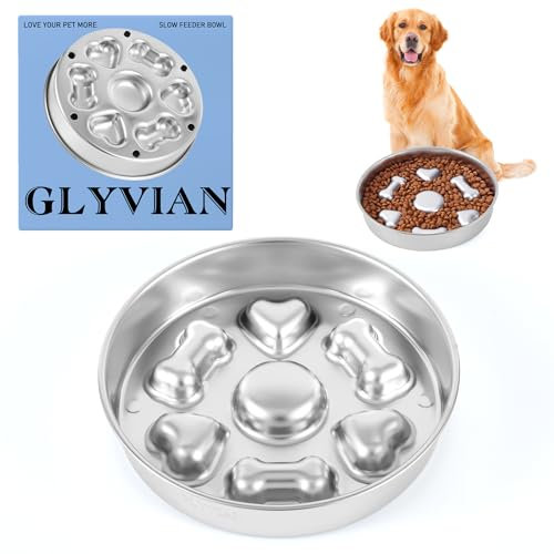 GLYVIAN Slow Feeder Hundenäpfe Edelstahl Hundenäpfe mit Rutschfester Gummibasis Metall Große Kapazität Slow Feed Hundenapf für Kleine Mittlere Größe Hunde Große Rasse