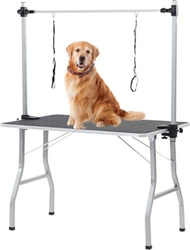 AVOID Klappbarer Trimmtisch für Hunde - Höhenverstellbarer Hundefriseur Tisch, Rutschfester Oberfläche, Edelstahlrahmen & Verstellbarem - Schertisch für Hunde, Schwarz, 90x61cm, 60 kg Tragkraft