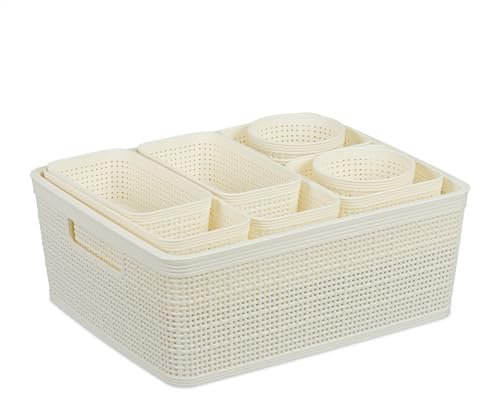 Relaxdays Schubladen Organizer 10-TLG. Set, Schubladeneinsatz, versch. Größen, Ordnungssystem, Kunststoff Trennbox, weiß