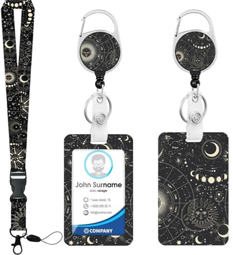 3Pcs Ausweishülle Mit Band, Hartplastik Lanyard Mit Kartenhalter, Sonne Und Mond Sterne Für Büro Oder Schule