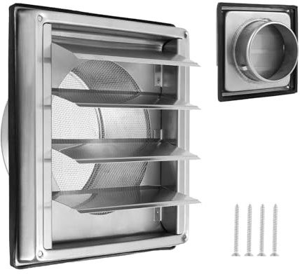 Edelstahl Lüftungsgitter 100mm Verschließbar Mit Insektenschutzgitter, Rückstauklappe, Belüftungsgitter Ø100mm Abluftgitter Optimal Für Die Außenwandmontage Von Lüftungsanlagen und Dunstabzugshauben