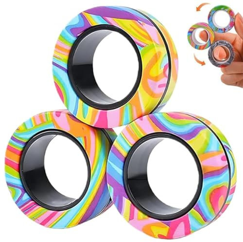 ZHjuju Magnetringe Fidget Toy - 3er Pack Regenbogenfarben, Stressabbau Spielzeug, ABS Kunststoff,Bequem, Hilft bei Angst & Konzentration, Ideal gegen Nägelkauen & Rauchen