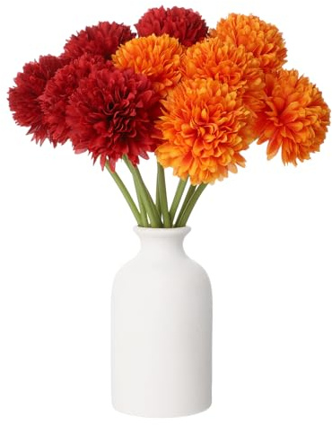 sourcing map Ramo de flores artificiales de crisantemo de seda, para decoración del hogar, jardín, boda, fiesta, 10 unidades, color rojo y naranja