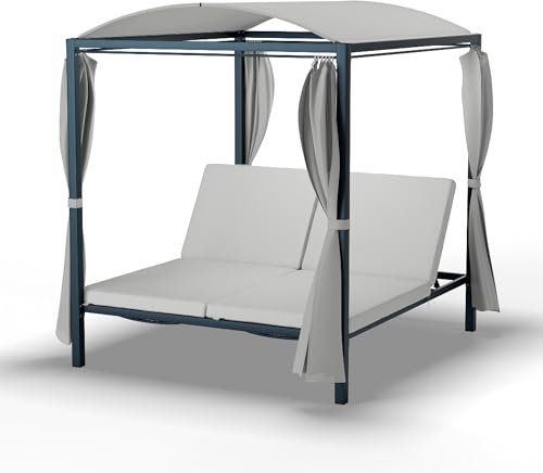blumfeldt Eremitage Double XL Bain De Soleil Jardin Extérieur – Transat pour 2, Dossiers Réglables, Rideaux De Protection Solaire, Cadre en Acier Résistant, Confort Coussins, Extérieur & Piscine