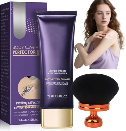 Body Coverage Perfector, Perfecteur de Teint avec Pinceau de Maquillage Extra Large, Crème de Couverture pour Tatouages, Fond de Teint Imperméable pour les Jambes (A)