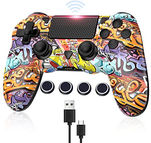 Wireless Controller für PS4 Kompatibel mit PS4/Pro/Slim/PC Kabellose Gamepad mit Dual Vibration/Zurück Taste/6-Achsen Gyro Sensor/Touchpanel/3,5-mm-Audiobuchse/Turbo Macro Function
