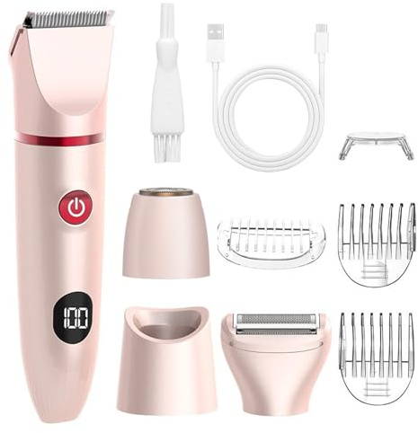 3 In 1 Intimrasierer für Frauen, Bikini Skin Trimmer, Damenrasierer Elektrischer Rasierer Damen, Dual Head Shaver für Gesicht Bikinizone Beine & Körper, Wasserdicht Nass/Trocken Rasur mit LCD Display