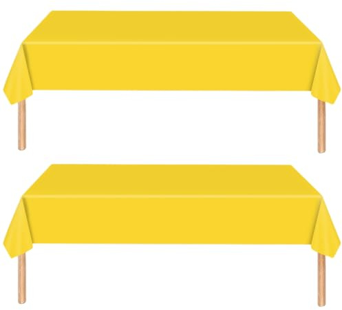 MOMAHUA Tovaglia per feste 2P, tovaglia gialla per compleanno, 137 x 274 cm, rettangolare, impermeabile, a prova di olio, facile da pulire, tinta unita