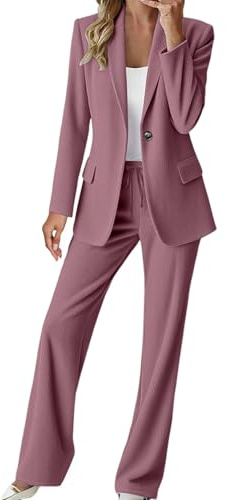 Richymfa Tailleur Femme Deux Pièces Pantalon Curvy et Veste Tailleur Pantalon Femme avec Bouton et Travail Suit Couleur Unie Complets de Pantalon Grandes Tailles pour Mariages et Fêtes, rose, XL